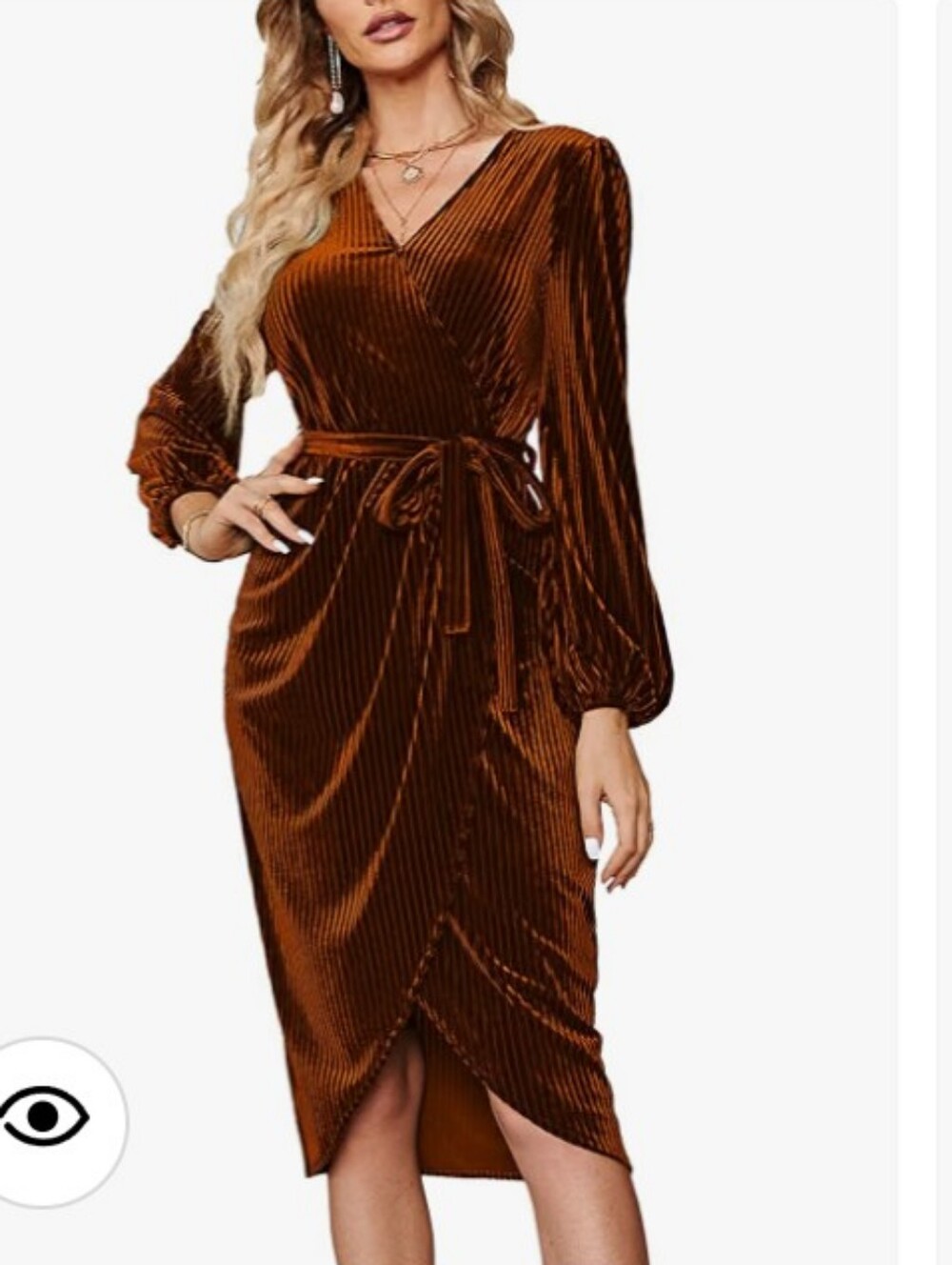 SIMPLEE Women's Rust Brown Velvet Wrap Midi Dress Holiday Fall Party Dress